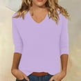 thumbnail image 2 of Lixiuxyad Plus Size T Shirts Women T Shirt V Neck Solid Color Casual Summer Basic Top Women Shirt,Purple XXL, 2 of 5