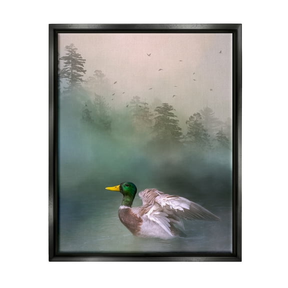 Stupell Mallard Duck Swimming Woodland Lake Animals & Insects Photography Black Floater Framed Art Print Wall Art