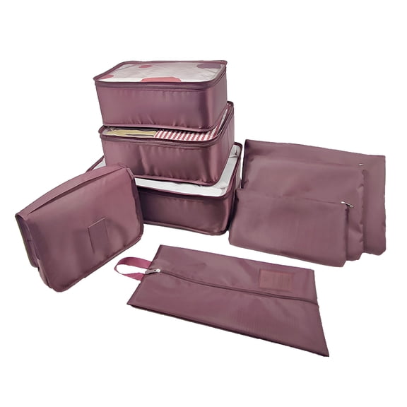 Unique Bargains 8 Pcs Zipper Design Packing Cube Set for Luggage Wine Red