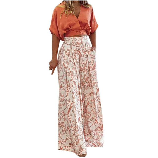 Moda mujer verano Froral estampado Casual manga corta Top + pantalón conjunto Wmkox8yi bvn1750