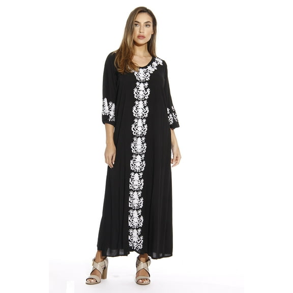 Riviera Sun Caftan / Caftans for Women (Black / White, Small)