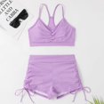 thumbnail image 4 of Womens 2-piece Soft Bag High Cut Bikinis Set Pleated Bathing Suit Beachwear Sexy Tube Top Slings Straps Bikinis Swimsuit Lavender XL, 4 of 4