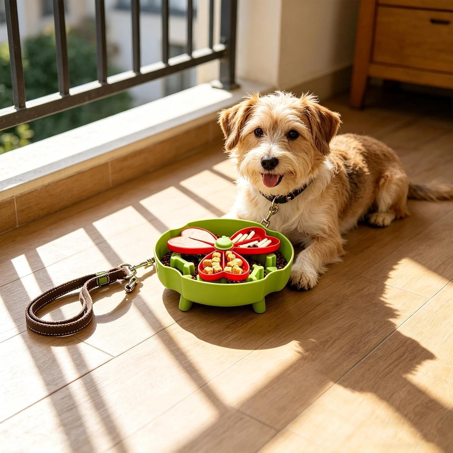 Slow Feeder Dog Bowl, Flower Shape, Rotating, Detachable, Non Slip, for Dogs Cats