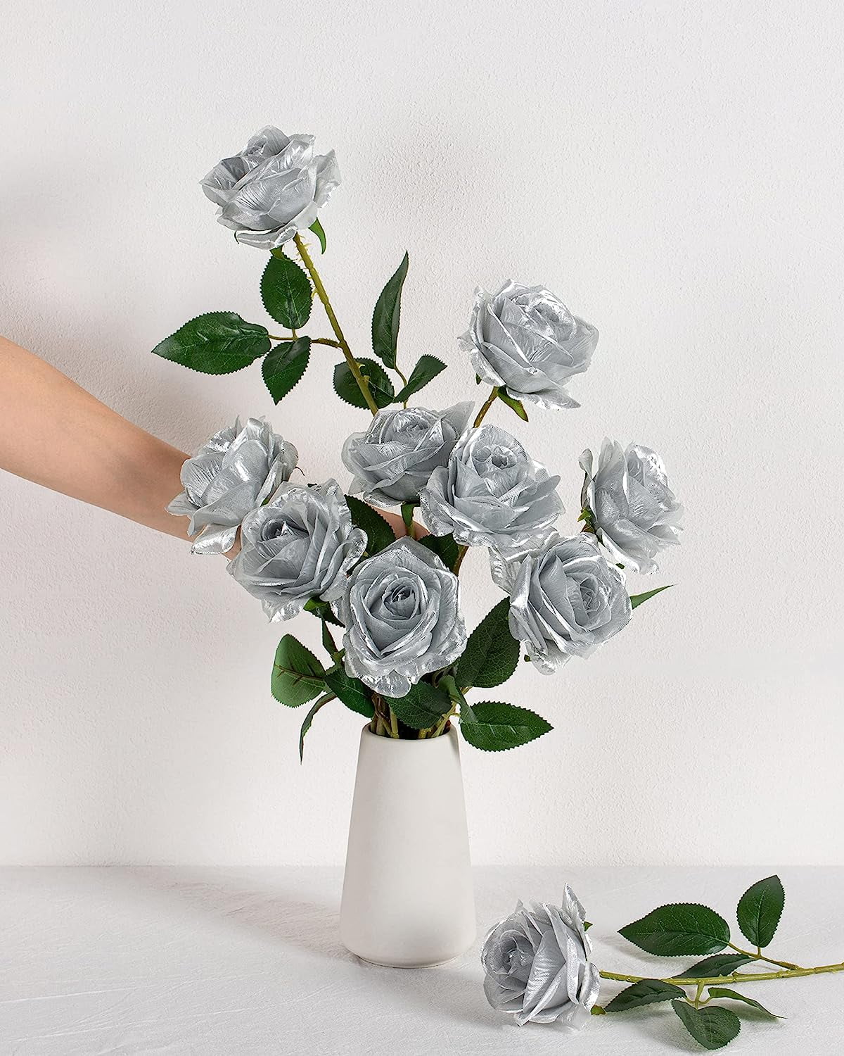 10pcs Silk Roses Artificial Flowers Fake Rose for Arrangement Wedding Party Home Decoration (Fuchsia)