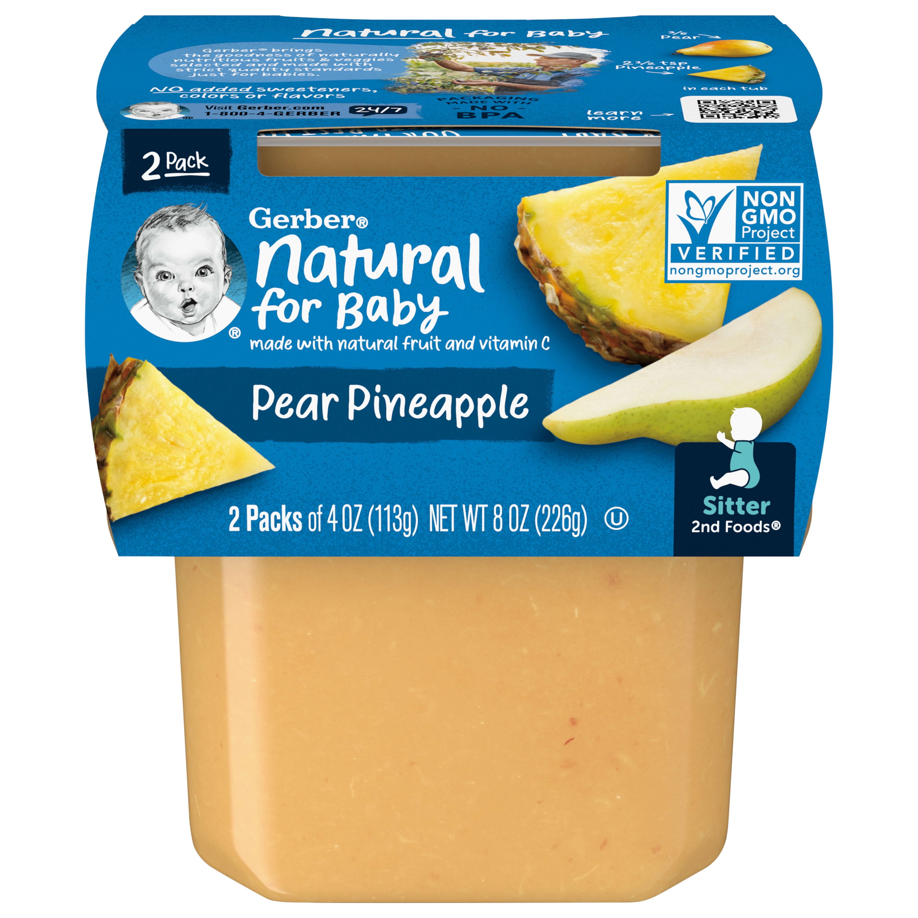 Gerber 2nd Foods Natural for Baby Baby Food, Pear Pineapple, 4 oz Tubs (16 Pack)