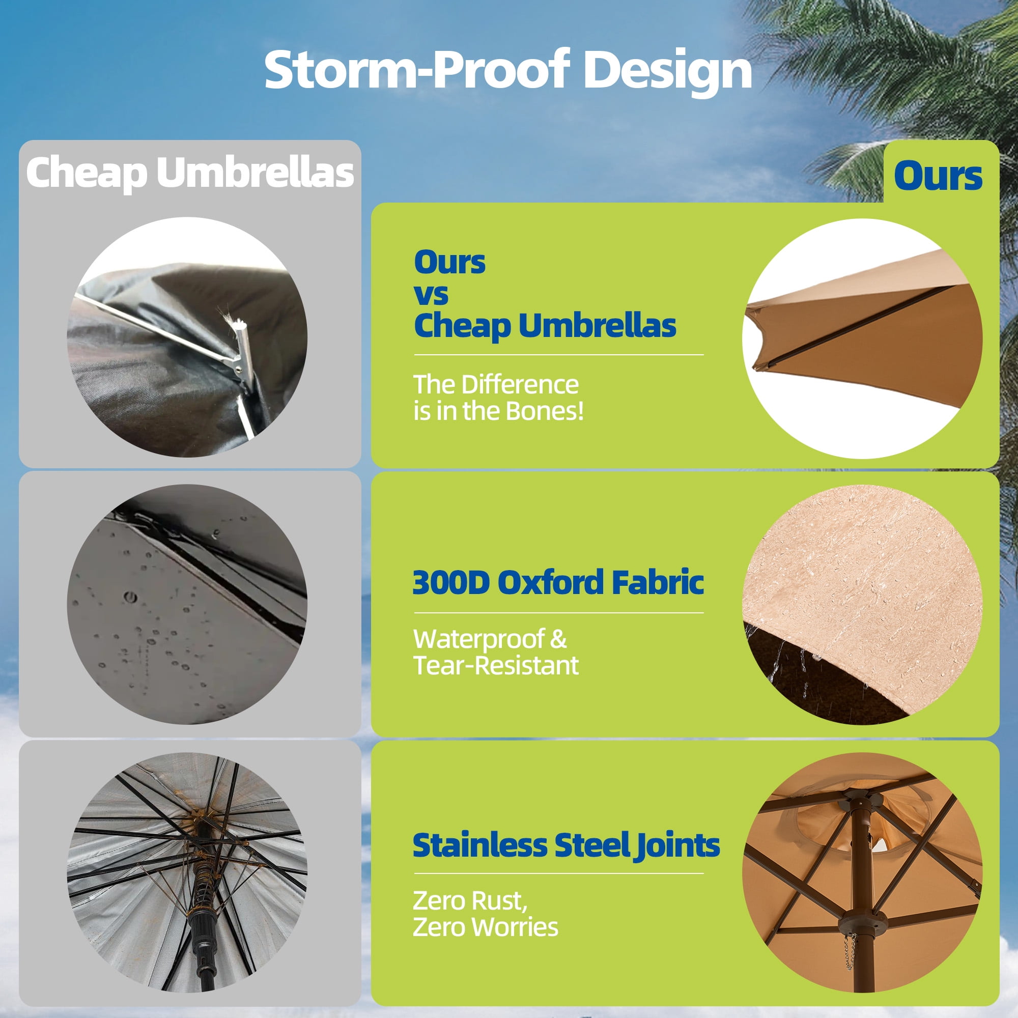 Toject 15ft Large Patio Umbrellas, Double-Sided Outdoor Market Rectangle Umbrellas, Extra Pool Umbrellas for Deck, Backyard, Outside (Tan, Base Included)