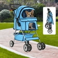 thumbnail image 1 of Dkelincs Poussette pour Animaux à 4 Roues, Poussette Pliante pour Chat et Chien, Transporteur de Voyage avec Porte-Gobelet et Panier de Rangement, Bleu, 1 of 7