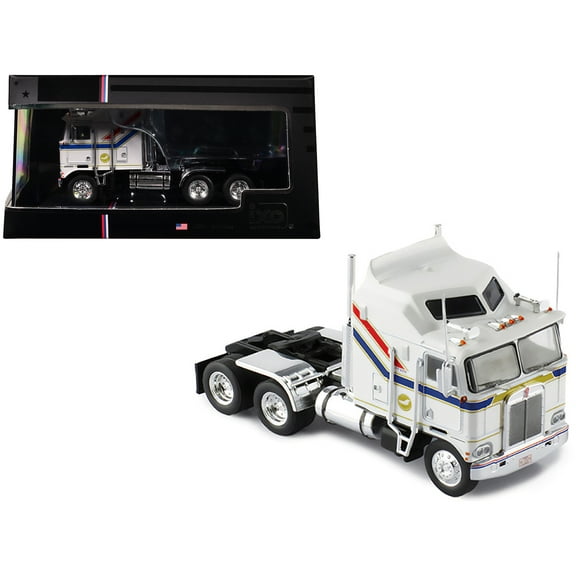 1976 Kenworth K100 Aerodyne Truck Tractor White with Blue and Red Stripes 1/64 Diecast Model by IXO Models