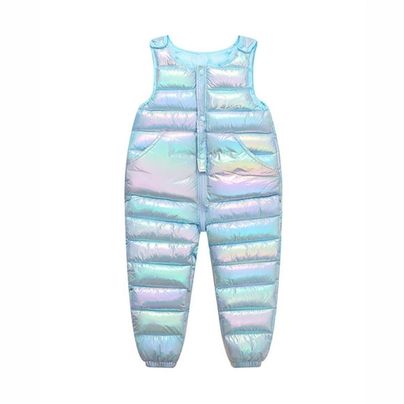 FhsagQ Combinaison Garçon Hiver 4T Enfants Bébé Garçons Filles Sans Manches Chaud Brillant Combinaison Coton Rembourré Pantalon Salopette Bleu Clair 12-18 Mois