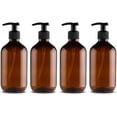 thumbnail image 1 of Botellas vacías de gel de ducha de 300 ml, rellenables con dosificador para lociones y champús, paquete de 4, color marrón, 1 of 5