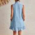 thumbnail image 4 of longantii Womens Swimsuit Cover Up Shirt Notched V Neck Front Zip Up Coverups Sleeveless Ruffle Hem Beach Vacation Mini Sun Dress Sky Blue XL, 4 of 4