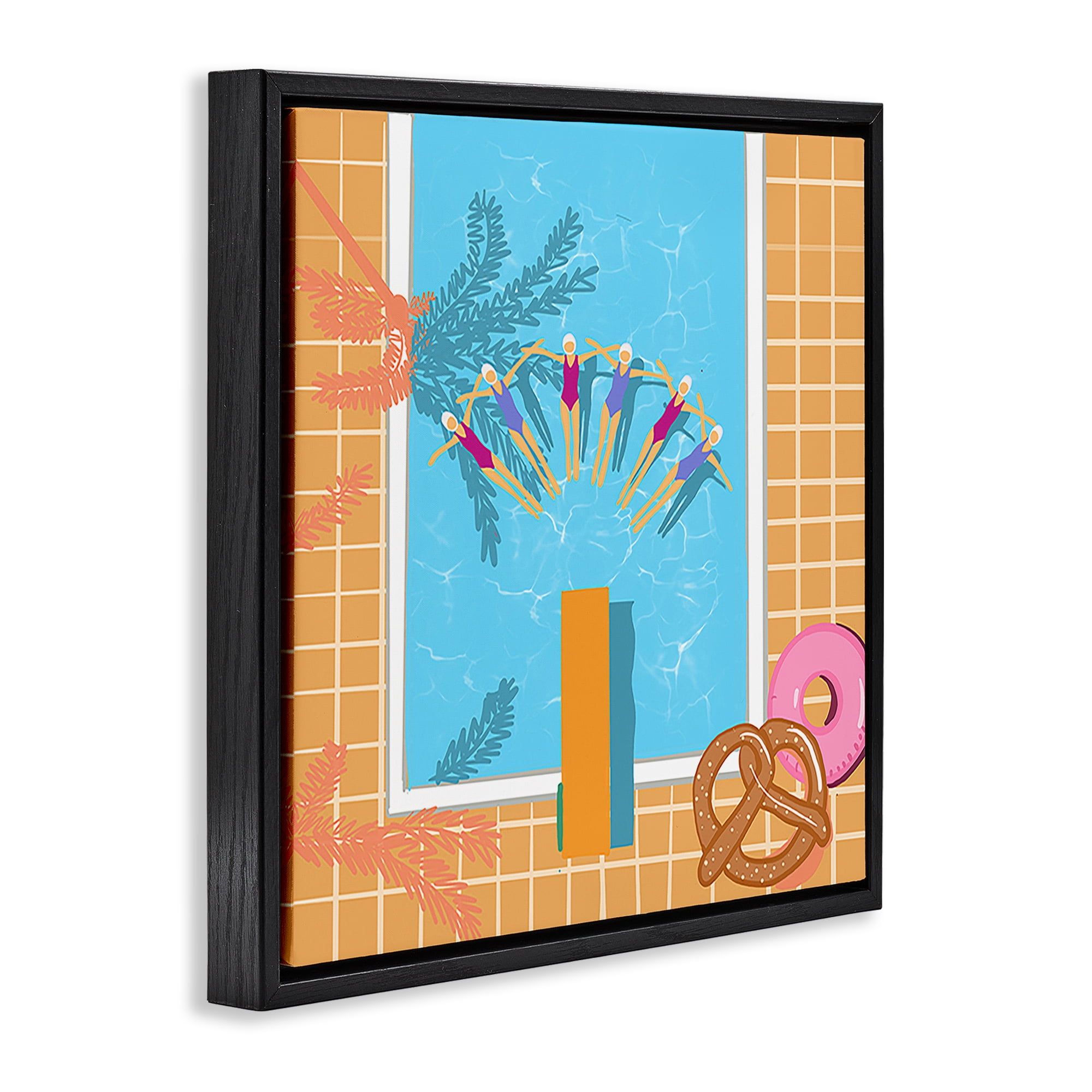 Stupell Industries In Sync Pool Swimmers People Painting Black Floater Framed Canvas Art Print Wall Art, 25 x 25