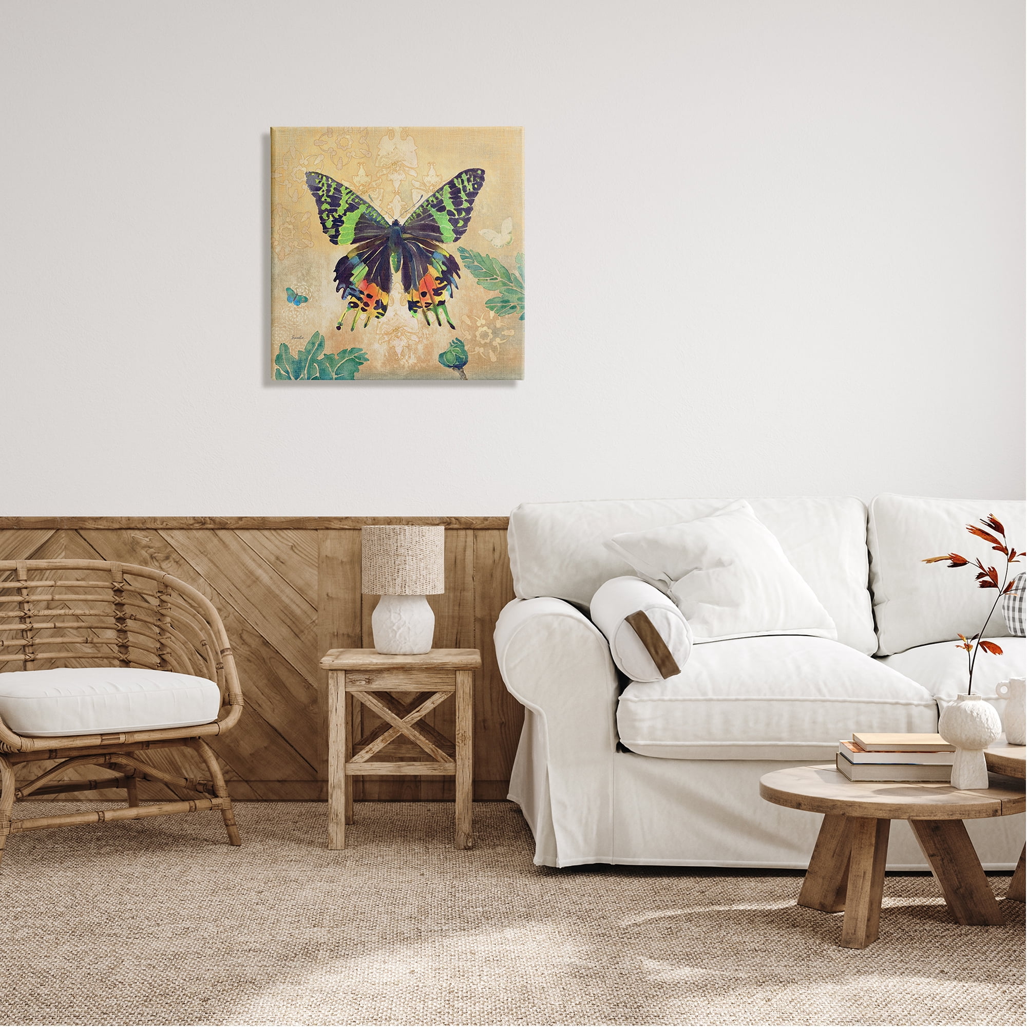 Stupell Floral Butterfly Vintage Pattern Animals & Insects Painting Gallery Wrapped Canvas Print Wall Art