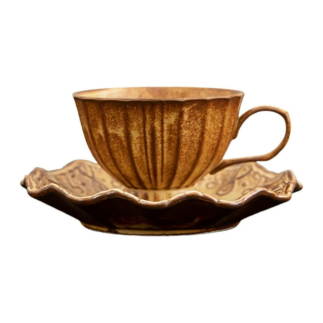 Taza de café de cerámica con platillo, taza de café con asa, utensilios de café con diseño Floral, taza artística Latte, taza de té para regalo de