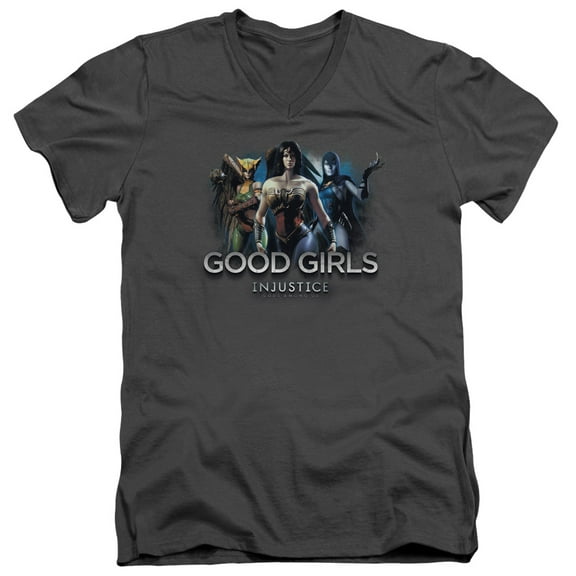 Injustice Gods Among Us Good GirlS/S S Adult V-Neck 30/1 T-Shirt Charcoal