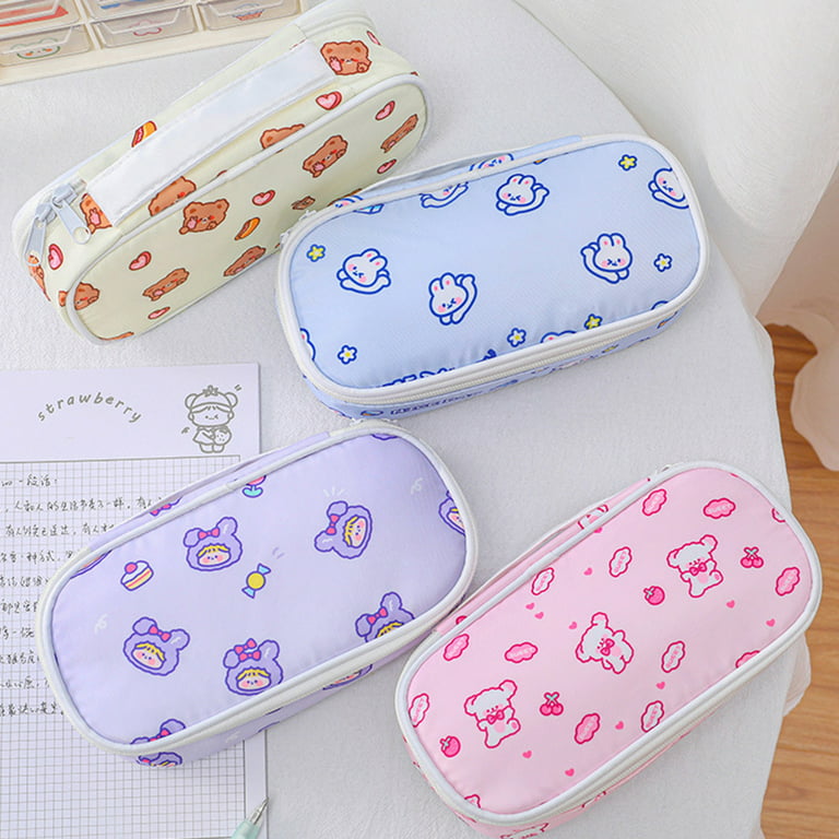 Large Capacity Pencil Pouch with Handle Polyester Teen Boys Girls Pencil  Storage Bag for Stationery Beige Polyester