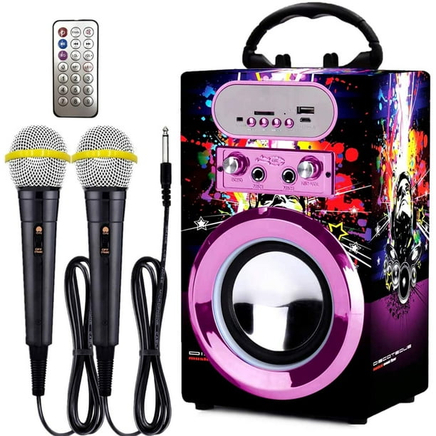 Mini machine à karaoké, haut-parleur Bluetooth portable, machine à karaoké  avec 2 microphones sans fil Karaoké stéréo portable pour enfants adultes  pour fête