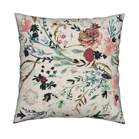 Optional Product Cover - Floral Bohemian Vintage Throw Pillow Cover w Optional Insert by Roostery