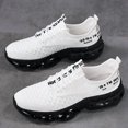 thumbnail image 3 of Men's All Black Woven Knit Lace Up Running Sneakers, Air Cushion Shock Absorbing Breathable Athletic Walking Shoes, 3 of 5