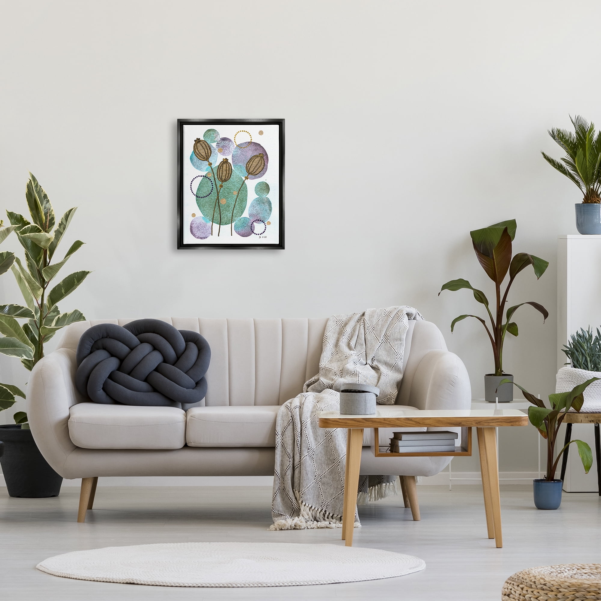 Stupell Industries Modern Geometric Botanicals Botanical & Floral Painting Black Floater Framed Art Print Wall Art, 17 x 21