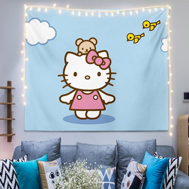 Kawaii Hello Kitty Sanrio My Melody Cinnamoroll Cartoon Blackgroud Cloth, lindo tapiz de pared para dormitorio, decoración de habitación