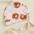 thumbnail image 6 of Kogui Newborn Outfit Boy Baby Boys Outfit Romper Set Short Sleeve Round Neck Cartoon Print Elastic Waist Wide Leg Pants Bodysuit Clothes Sets 0 3 6 9 12 18 24 Months (Beige,0-3 Months), 6 of 9