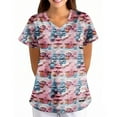 thumbnail image 3 of Garbnen Christmas Womens Scrub Tops V Neck Short Sleeve Workout Tops Thanksgiving Holiday Nurses Working Uniforms with Pockets S-5XL, 3 of 5