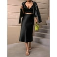 thumbnail image 5 of Women Solid High Waist Silky Casual Elastic Satin Midi Skirt, 5 of 9