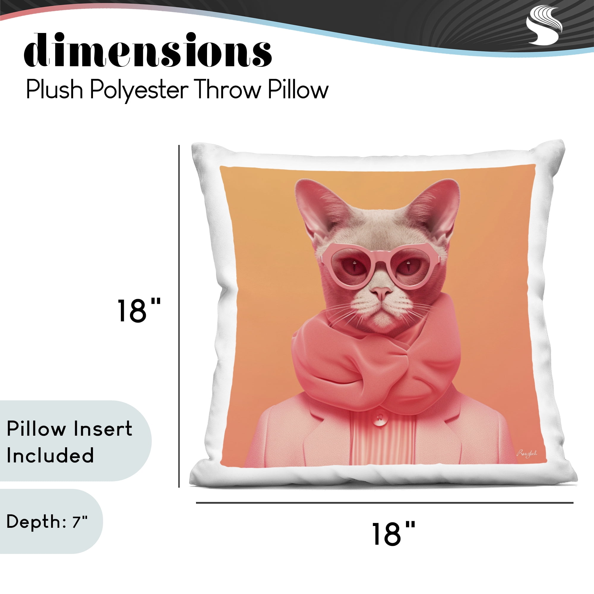 Stupell Industries Retro Glasses Cat on Orange Decorative Printed Throw Pillow, design by Roozbeh