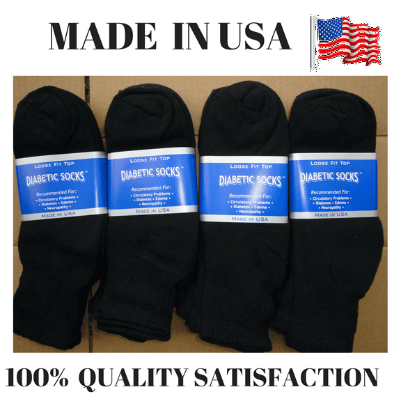 Creswell 12 Pairs Of Mens Black Diabetic Ankle Socks 10-13 Size Made in USA