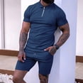 thumbnail image 2 of VBTAPA Mens Shorts Sets 2025 Summer 2 Piece Outfits Waffle Knit Quarter Zip Polos with Drawstring Waist Shorts Casual Golf Track Suit Beach Vacation Set with Pockets Limited Time Sale Dark Blue L, 2 of 8