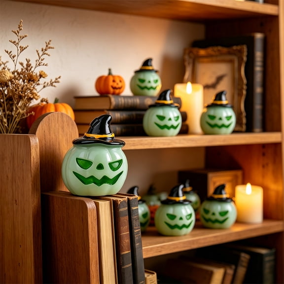 SLYNSHome Mini Pastel Halloween Pumpkin Figurines, Faux Face Pumpkin Tabletop Statues, Decorative Pumpkin Ornaments For Indoor Mantel Harvest Season Desktop Arrangement Decor