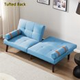 thumbnail image 3 of Aukfa Tufted Futon Convertible Sofa Bed for Home Office, 2 Pillows, Wooden Legs, Linen, Blue, 3 of 10