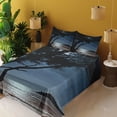 thumbnail image 3 of Ambesonne Landscape Fitted & Top Sheet Set with Shams, Night Tree Silhouette Sea, Black and Blue, 3 of 5