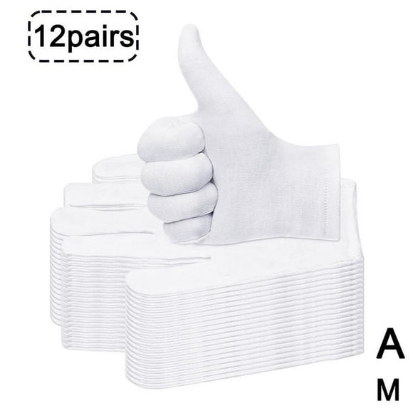 12 pairs White Cotton Gloves For Gardening, Dry Hands, Men, Women, Liners F1W5