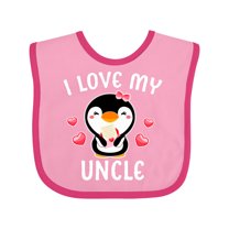 Inktastic I Love My Uncle with Cute Penguin and Hearts Girls Baby Bib