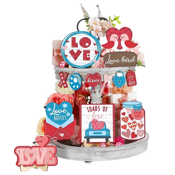 Bandeja escalonada delicada para el Día de San Valentín, bandeja de madera de doble capa, soporte para casas de campo, diseño exquisito, decoración de navidad, regalos