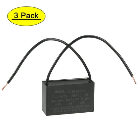 

Uxcell 7uF 250V AC 2 Wires CBB61 Ceiling Fan Capacitors 3 Pack
