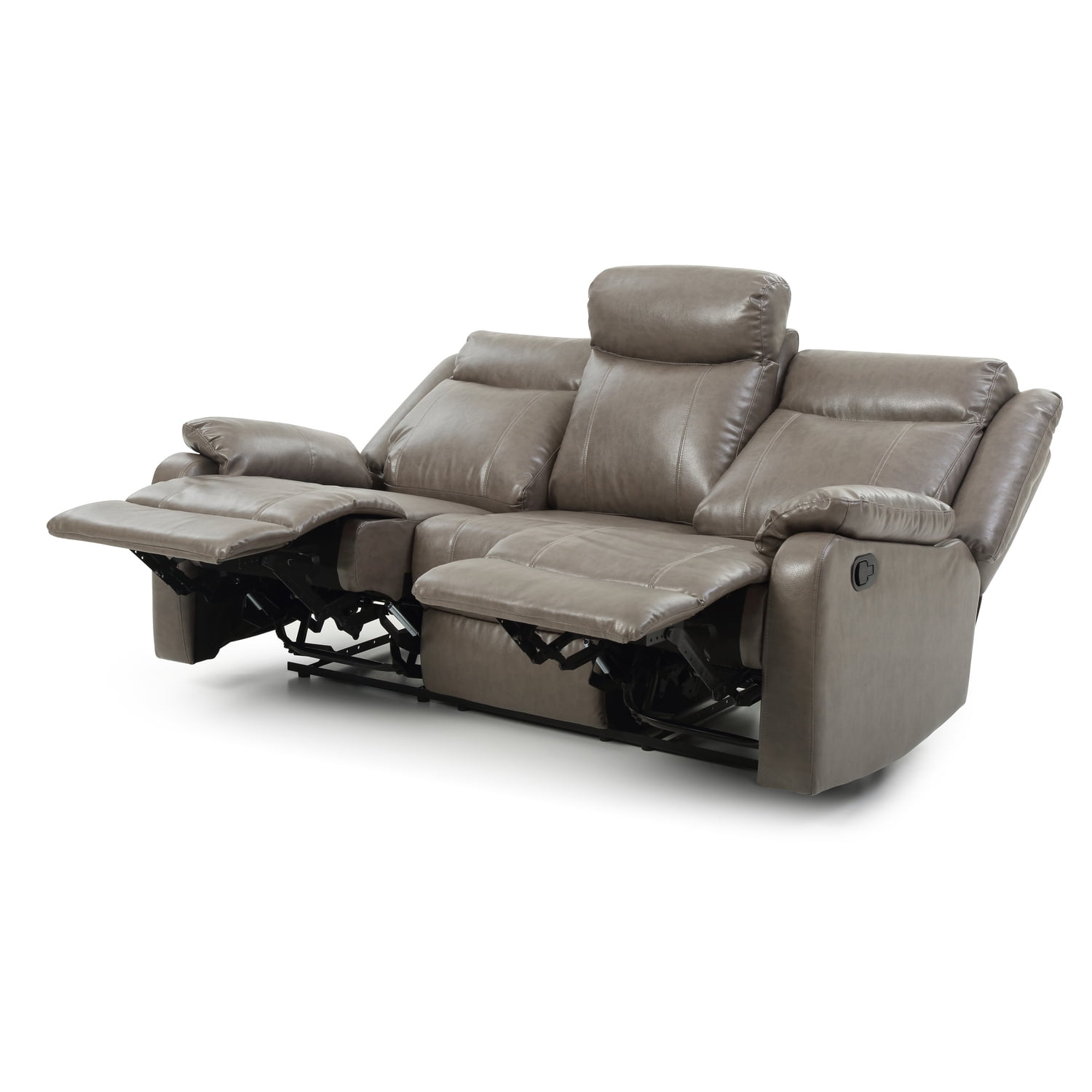 Glory Furniture Ward Faux Leather Double Reclining Sofa in Gray