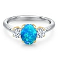 thumbnail image 3 of Gem Stone King 925 Silver and 10K Yellow Gold Simulated Blue Opal and White Moissanite Engagement Ring for Women | 1.52 Cttw | Oval Cabochon 8X6MM | Gemstone October Birthstone | Size 5, 3 of 7
