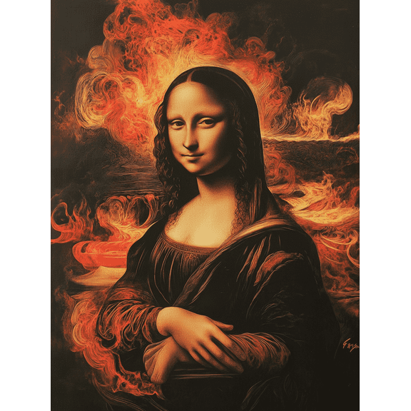 Fiery Mona Lisa Canvas Print/Decorative Painting,Suitable for Living Room, Bedroom, Office, Dining Room, and Hallway Decoration.