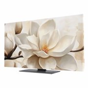 Retro Magnolia TV Dust Cover 75 Inch, White Floral Vintage Pastoral Style Computer Monitor Cover Dustproof Stretchable Indoor TV Screen Protector for LED LCD Universal Monitors