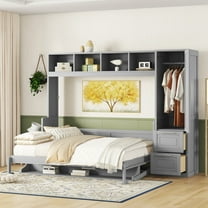 CoSoTower Queen Size Murphy Bed Wall Bed with Closet and Drawers,Gray