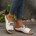 thumbnail image 6 of USSUMA Womens House Slippers Women's Fashion Casual Summer New Buckle Wedge Heel Open Toe Metal Buckle Fish Mouth Beach Sandals Women's Waterproof Shower Slides Clearance Sales, 6 of 7