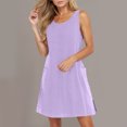 thumbnail image 2 of UVEASISHA Womens Eyelet Summer Dresses Sleeveless Crew Neck Mini Dresses Loose Casual Sundress with Pockets Purple L, 2 of 10