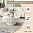 thumbnail image 4 of Noble House 31.5" Round Fluted Drum Coffee Table, Solid Wood Modern Center Table for Living Room, Retro White, 4 of 9