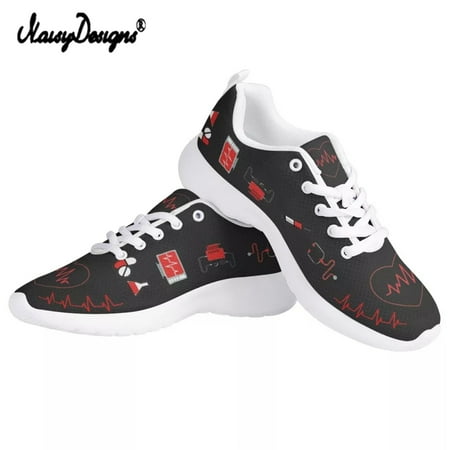 

Noisydesigns Medicine Heartbeat Pattern Leisure Ladies Flat-Shoes Comfortable Air Mesh Sneakers Lacing Footwear for Women 2021