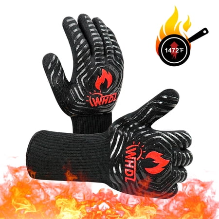 Sekkvy BBQ Gloves Heat Resistan 1472? Durable Oven Grilling Gloves Fireproof Food Grade Kitchen Grill Gloves Silicone Non-Slip 14  Black for Cooking Baking Barbeque Welding Cutting