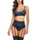 thumbnail image 1 of Conjunto de lencería Lencería con aros de talle alto con liguero Lencería sexy de encaje Azul, 1 of 3