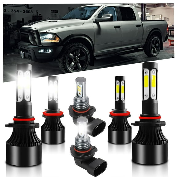 For DODGE RAM 1500 2500 3500 (2013-2018) LED Headlight Bulbs Kit,HB3 H11High Low Beam LED Headlight Bulbs 9145 LED Fog Light Kit,6500K Cool White, Plug And Play,IP68,Pack of 6…, Headlight Bulbs
